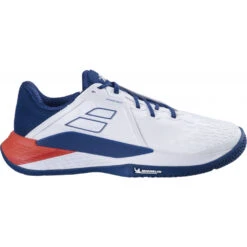 Babolat Men’s Propulse Fury 3 All Court Tennis Shoes (White/Estate Blue/Red)