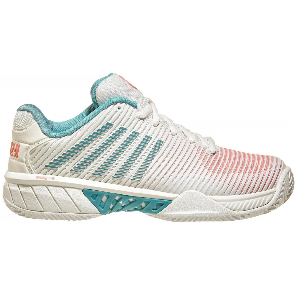 K-Swiss Women’s Hypercourt Express 2 Tennis Shoes (Blanc De Blanc/Nile Blue/Desert Flower)