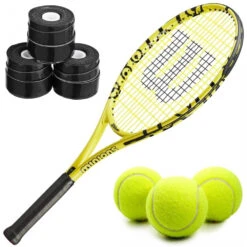 Wilson Minions Kids’ Tennis Racquet Bundled With 3 Black Overgrips And A Can Of Tennis Balls